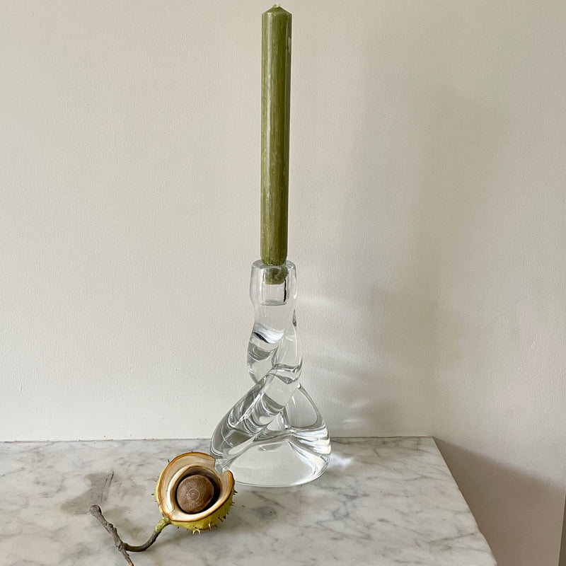 A heavy twisted glass candlestick