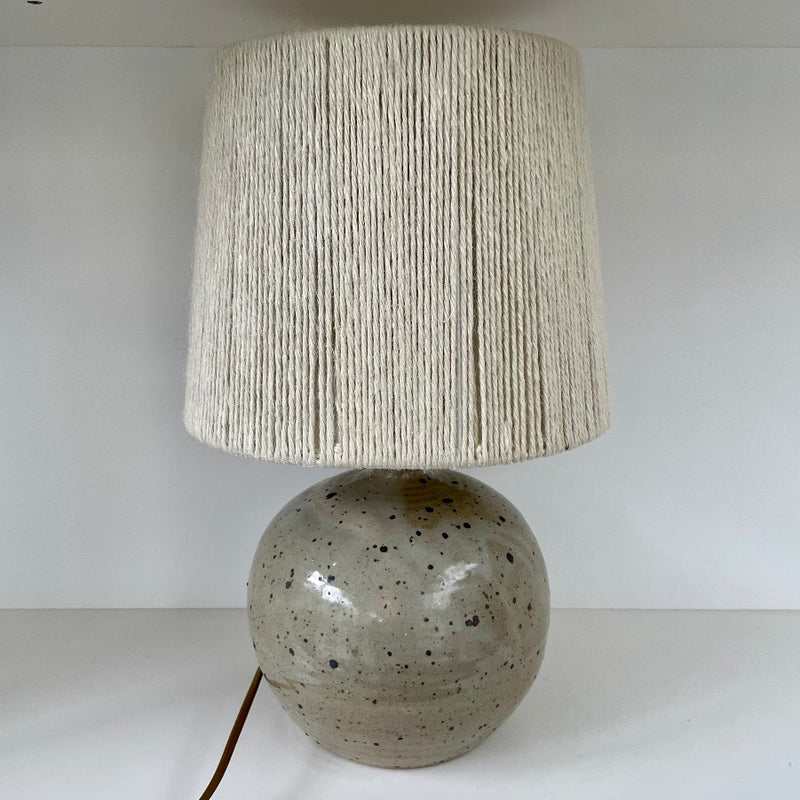 French Table light, enamelled stoneware base with rope shade