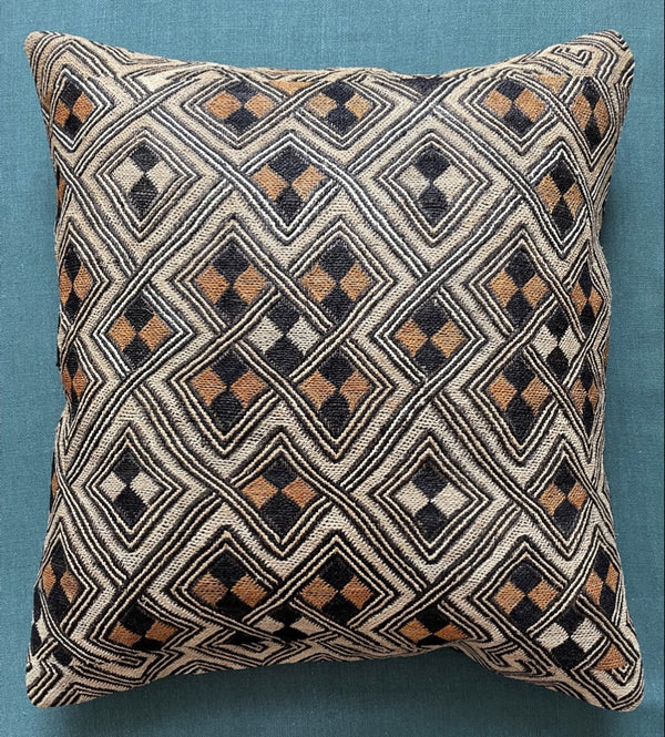 Beautiful geometric design, vintage African Shoowa Cloth cushion cover 50 x 60cm, use to add an instant refresh the decoration scheme of your living space and dress your sofa.