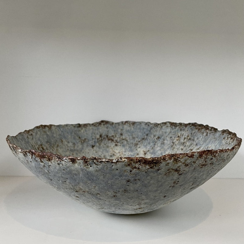 Stoneware large bowl, thrown and hand-coiled, beautiful decorative object, ideal table centrepiece