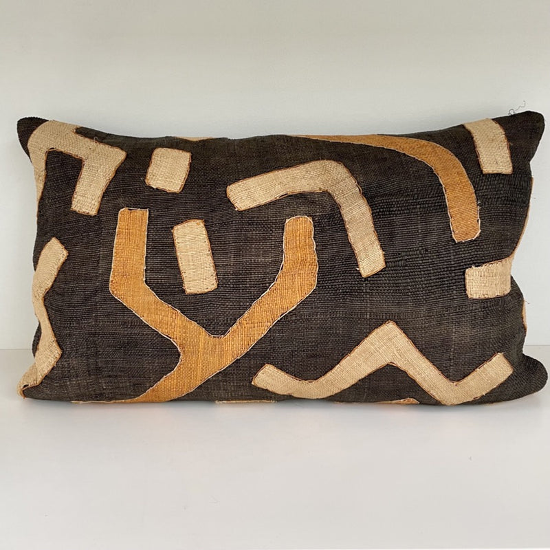 Beautiful vintage African Kuba Cloth cushion cover, 30 x 50cm, use to add an instant refresh the decoration scheme of your living space and dress your sofa.