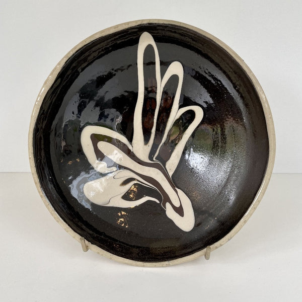 Small Brown Bowl with off-white abstract detail