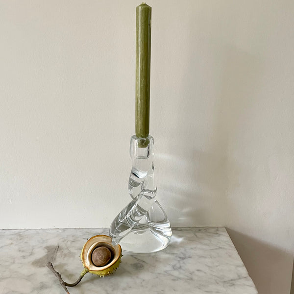 A heavy twisted glass candlestick