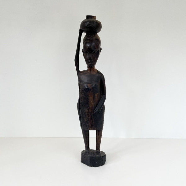 Hand craved Vintage African Sculpture, woman with pot