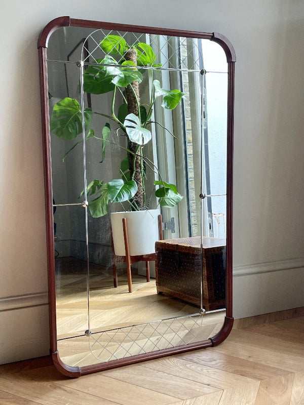 Teak Mid Century Swedish Mirror by AB Atelie Glas & Tra in Hovmantorp, labeled
