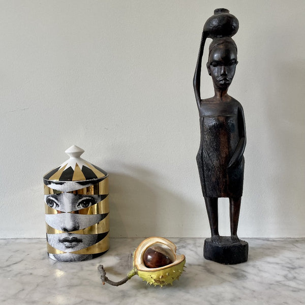 Hand craved Vintage African Sculpture, woman with pot