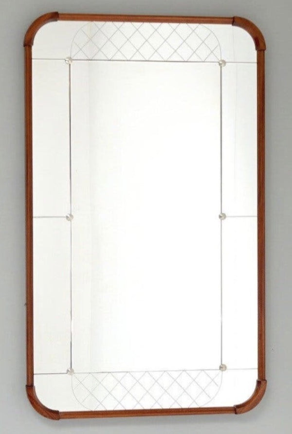 Teak Mid Century Swedish Mirror by AB Atelie Glas & Tra in Hovmantorp, labeled