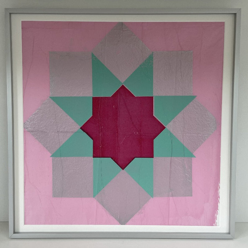 Star in Pink Sky by Jo Peach, mono print in aluminium frame 